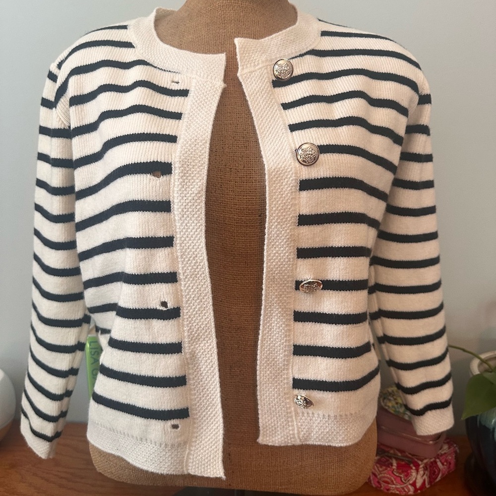 NWOT Striped Women's Lady Jacket Sweater - Black and White